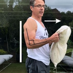 annotated photograph of Steve performing Phase 3 of the @miniworkoutdad workout