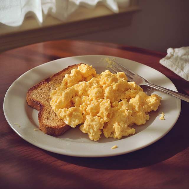 A higher protein breakfast - scrambled eggs on toast