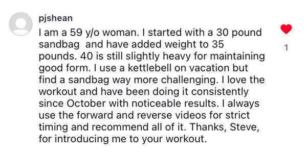 59 year old woman's testimonial about the effectiveness of my 75-mins-a-week method